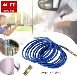 65ft x 1/4" Airless Paint Spray Hose, Blue Color Sprayer Light Flexible Fiber Tube (20 Meter for 3300PSI Maximum 4300 PSI Sprayer Gun)