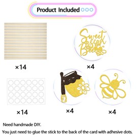 12Pcs Sweet as Can Bee Centerpiece Sticks Bee Baby Shower Decoration Honeybee 1st Birthday Party Decoration Sweet to Bee One Decoration Bee Theme Birthday Party Supplies Gold Glitter