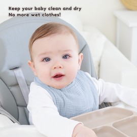 Susurration Muslin Baby Drool Bibs 8Pack Soft Square Adjustable Bandana Bibs for Unisex Baby Girls & Boys (Blue Print)