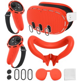 Silicone Cover Set Compatible with Meta/Oculus Quest 3 Accessories, Controller Grips, VR Shell Cover, Facial Interface Cover, Protective Lens Cover, Tempered Glass Lens Caps, Not Fit Quest 3S