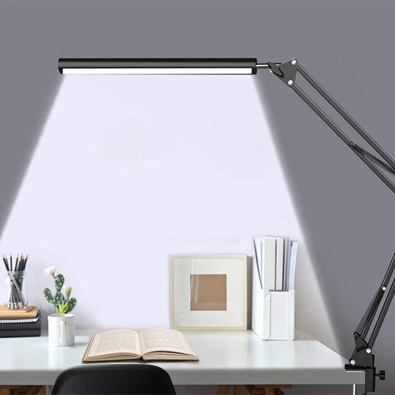 Adjustable LED Desk Lamp Reading Light with Clamp Metal Swing
