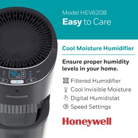 Honeywell Top Fill Tower Humidifier, Digital Humidistat, Black – Cool Mist Humidifiers for Bedroom, Home or Office with Space-Saving Tower Design