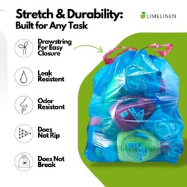 LIMELINEN Blue Recycling Trash Bags 13 gallon – 200ct Leak and Odor-Resistant, Heavy-Duty Plastic Garbage Bags for Home and Commercial Use