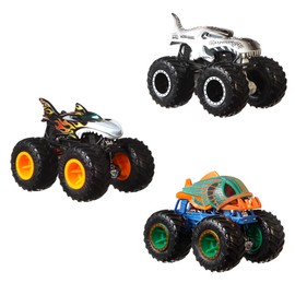 Hot Wheels Toy Monster Trucks Creature 3-Pack, Set of 3 Toy Trucks in 1:64 Scale: Shark Wreak, Piran-ahh & Mega-Wrex
