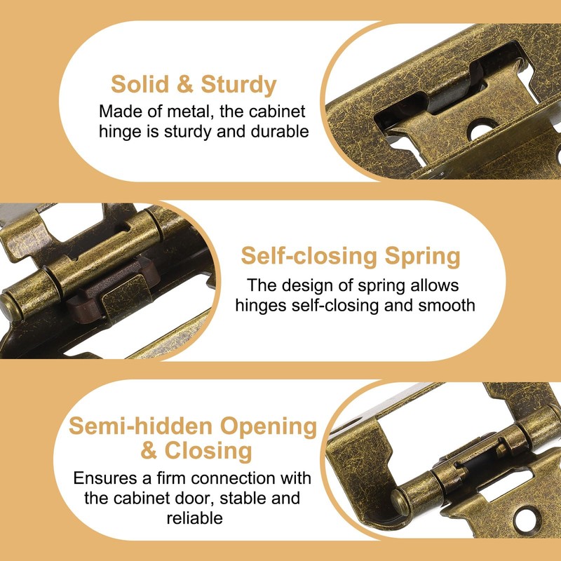 sourcing map 2 Pack Self Closing Cabinet Hinges, 1/2" Overlay