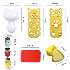 6 moldes para bolas de arroz con diseño de gato, 6 juegos de moldes para sushi, accesorios bento con 3 piezas de forma de cortador de frutas y 1 molde de gimbap triangular para hacer arroz Nori, caja de bento, herramientas de picnic