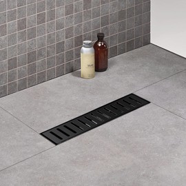 Elefloom Linear Shower Drain, 12 inch Capsule Drain with Removable Capsule Cover, Matte Black 304 Stainless Steel Shower Floor Drain, Linear Drain with Hair Strainer and Adjustable Feet