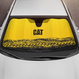Cat Auto Shade for Car/Truck Windshield Sunshade Yellow Tire Tracks Design Double Bubble Foil Accordion Style 57” x 27”