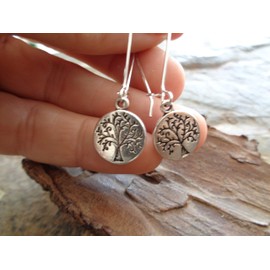 ✿ Ethnic forest tree of life disc ✿ long hook earrings