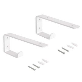 Emuca - Set of Wooden Shelf Brackets with Integrated Hanger, Steel, White