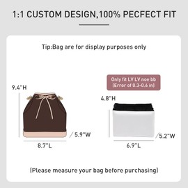 OAikor Purse Organizer Insert Compatible with LV Noe BB Bucket Bag,Upgraded Lightweight Water-Resistant Dupontpaper bag insert organizer Shaper for Luxury Bags(White/Black)