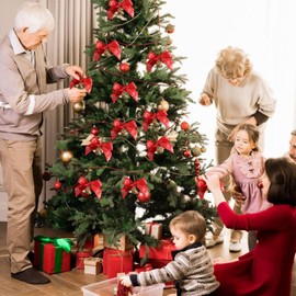Christmas Bows Decorations for Tree, Red Ribbon Bows Xmas Tree Decorations with bell, 6PCS Vintage Snowflakes Bowknots Set Wrapping Wreath Craft Supplies, Wedding Party Decor(Red)