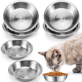 Jeffbaubl 8 Pcs Stainless Steel Cat Bowls,Whisker Friendly Shallow Cat Dishes,5.5 Inches Cat Food Bowls,Wide Cat Food Dishes for Food and Water,Metal Cat Plate for Dogs Cats or Other Small Animals