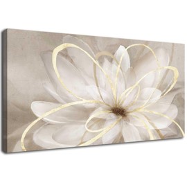 Kureful Canvas Wall Art for Bedroom/Gold Flowers Canvas Pictures/Modern Home Decorations for Living Room Kitchen Office 20x40 Inch