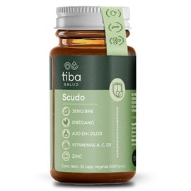 Suplemento Para Sistema Inmune SCUDO TIBA SALUD | 30 Capsulas, Jengibre Con Oregano Ajo Y Vitaminas A,C, D3, Y Zinc, Multivitaminico, Formula Inmune D