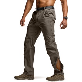 CQR Men's Convertible Cargo Tactical Pants, Water Resistant Outdoor Hiking Pants, Zip Off Lightweight Stretch Work Pants, Convertible Cargo W/Belt Sand Khaki, 30W x 30L