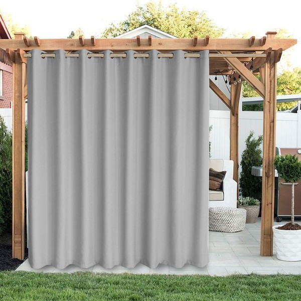 LORDTEX Linen Look Indoor/Outdoor Curtains, 105 x 120 Inch, Light Grey, Set of 2 Panels – Waterproof, Privacy, Sun Blocking Textured Grommet Curtains for Patio, Pergola, Porch, Deck, Lanai, and Cabana