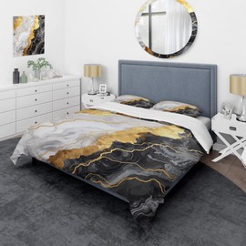 DesignQ Abstract Marble Bedding Cover Set - Abstract Gold Modern Bed Set with 2 Bedding Shams for Home Bedroom - Granite with Topaz Agate in Gold and Green II Bedding Set - Twin