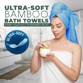 Towelogy Bamboo Extra Large Bath Towels (90x140cm, 1 Pack) - Highly Absorbent & Fast Drying Bath Sheets OEKO-TEX CERTIFIED (Blue, 1)