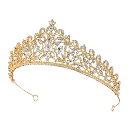 Samky Gold Bridal Tiara Rhinestone Wedding Crown Crystal Headpiece Hair Accessories for Bride