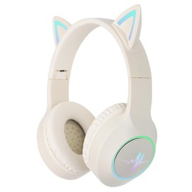 GHDVOP Bluetooth 5.3 Cat Ear Headphones, Wireless Headphones, Shiny Cat Ear Headset, Over-Ear Headphones, Sound Insulation, Closed, Cute, Foldable, Portable, Adjustable, Compatible with Wired and