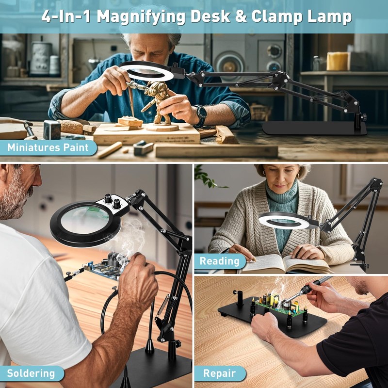 KUVRS Helping Hands Soldering Station, 10X Magnifying Glasses with Light