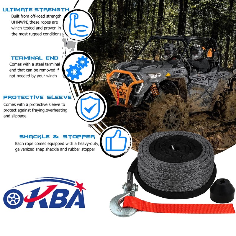 OKBA Synthetic Winch Rope Cable Kit 1/4" x 50' -