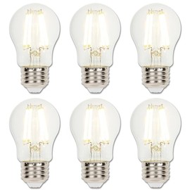 Westinghouse 5277020 6 Watt (60 Watt Equivalent) A15 Dimmable Clear Filament LED Light Bulb, Medium Base, 6 Pack