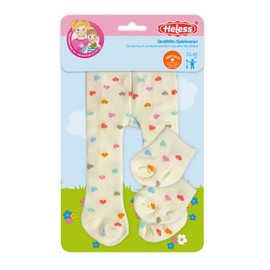 Heless 577 Doll Tights with Socks "Heart Confetti", in Beige and Colourful Hearts, for Dolls and Cuddly Toys of Size 35-45 cm