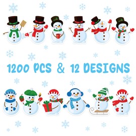 1200 PCS Snowman Roll Stickers Christmas Snowman Envelope Labels Stickers Xmas Assorted Snowmen Seal Stickers Roll for Kids Winter Christmas Holiday Party Gift Decor