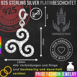 Keltische Triskele Anhänger mit Halsband, Handgefertigter Geschenk Dreifach-Spirale Charm Keltisch Schmuck Silber 925 für Armband Halskette, Kette, Choker, PRIDE Fashion (Silber Platiniert, Triskel)