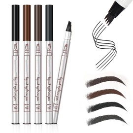 4PCS Microblading Eyebrow Pencil, Waterproof Eye Brow Pen, 3D 4 Fork Tip Makeup with a Micro-Fork Tip Liquid Brows, 4 Classic Colors