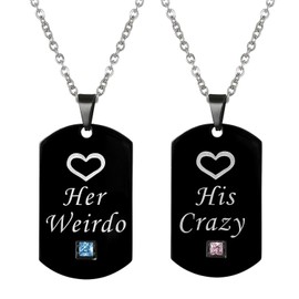 Cupimatch Couples Necklace with Engraving His Queen Her King for Him and Her Couple’s Stainless Steel Necklace with Zirconia Pendant 45 cm 55 cm Black