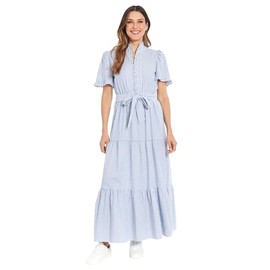 London Times Women's Dresses High Neck Ruffle Maxi Dress for Women | Breezy Vacation Summer Dresses for Women, Blue/White, 10