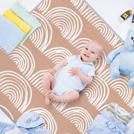 Funtery Rainbow Portable Baby Play Mat, 43 x 43 Inch Washable Foldable Crawling Mat, Non Slip Playmat for Babies, Kids Play Mats Pad for Floor Playpen Toddler Infants Tummy Time Activity