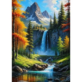 Diamond Painting Kits for Adults, 5D DIY Mountain and Waterfall Landscape Diamond Art Kits for Beginners Round Full Drill Painting with Diamonds Gem Art Crafts for Home Wall Decor Gift 30x40cm