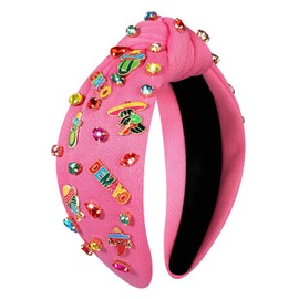 Cinco De Mayo Headband for Women Mexican Fiesta Headbands Accessories Sombrero Cactus Chili Pinata Headband Colorful Rhinestone Jeweled Knotted Headbands Mexican Party Favors Gifts (Mixed B - Pink)