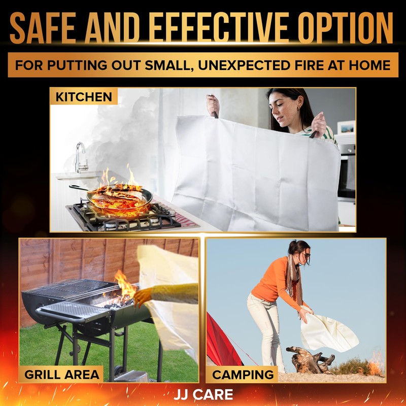 JJ CARE Fire Blanket – 10 Packs with Hooks –