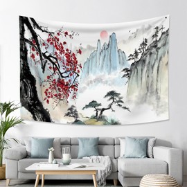 ChloropLastid Japanese Tapestry Asian Anime Wall Art Tapestry Cherry Blossom Nature Landscape Tapestry Wall Hanging Large Wall Tapestry for office College Dorm Home 93x71Inch