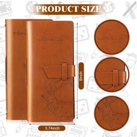 Tenceur 2 Pcs Leather Fishing Log Book Hunting Log Book to Record Details Fishing Journal Hunting Book for Huntsman Fishermen Species, 96 Pages, Tan Reddish Brown