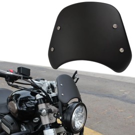 SINLIRU Metal Motorcycle Windshield Matte Black Front Fly screen Universal Windscreen with Mount Bracket for 5” to 7” Round Headlight with Bolts on The Side,Black Wind Deflector