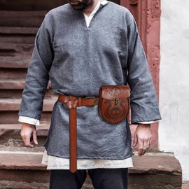 Medieval Embossed Belt with Embossed Belt Bag Vintage Faux Leather Belt and Belt Pouch Cosplay Bag