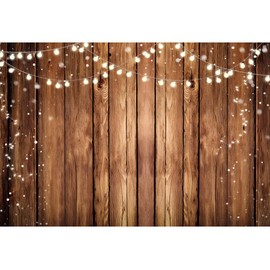 Canessioa Rustic Brown Wood Backdrop Vintage Wooden Wall String Lights Backdrop Wedding Birthday Party Bridal Shower Theme Party Decorations Photography Background Studio Props 7x5ft(210x150cm)