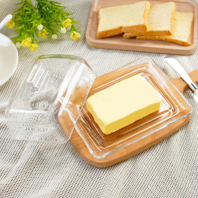 QFkris Clear Glass Butter Dish with Cover for Countertop, 7"