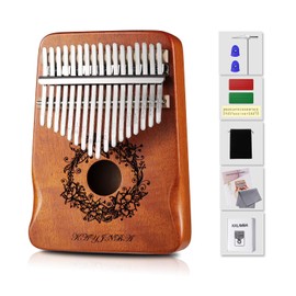 Kalimba 17 Keys Thumb Piano Portable Mbira Sanza Music Instrument Gift for Kid with Tuning Hammer Piano Bag Study Instruction(Browm)