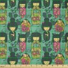 Lunarable Japanese Fabric by The Yard, Traditional Kokeshi Dolls in