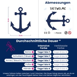 Tattwo.me - 2 Week Waterproof Temporary Tattoos - Anchor - EU Compliant - Plant Ink - Tattoo Base Size: 5 x 5 cm (P0439)