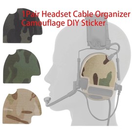 1Pair Tactical Headset Cable Organizer, Camouflage DIY Stickers, Hook and Loop Patches, 2-in-1 Design (BCP)