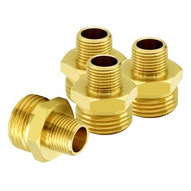 Hooshing 4PCS Garden Hose Adapter 3/8" NPT to 3/4" GHT Male to Male Solid Brass Hose Connector Pipe Fittings