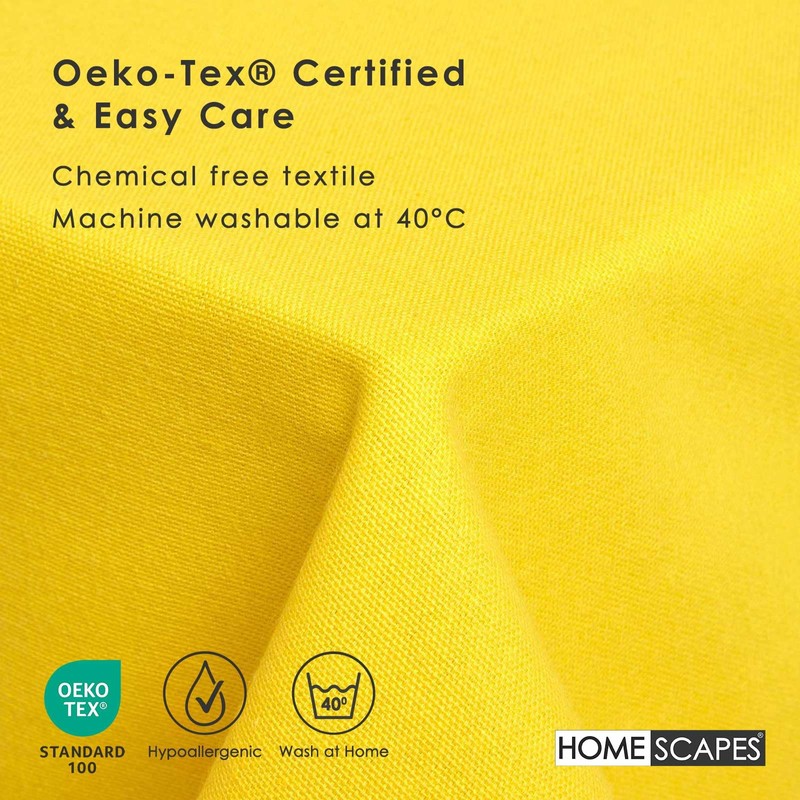 HOMESCAPES Yellow Cotton Tablecloth 6 to 8 seater Large Rectangular